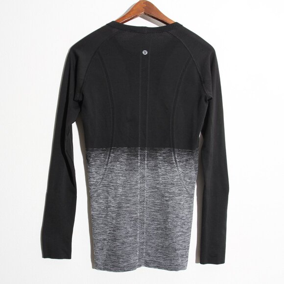 Lululemon Swiftly Tech Long Sleeve Crew Black White Ombre Silverescent Size 8 - Picture 15 of 15